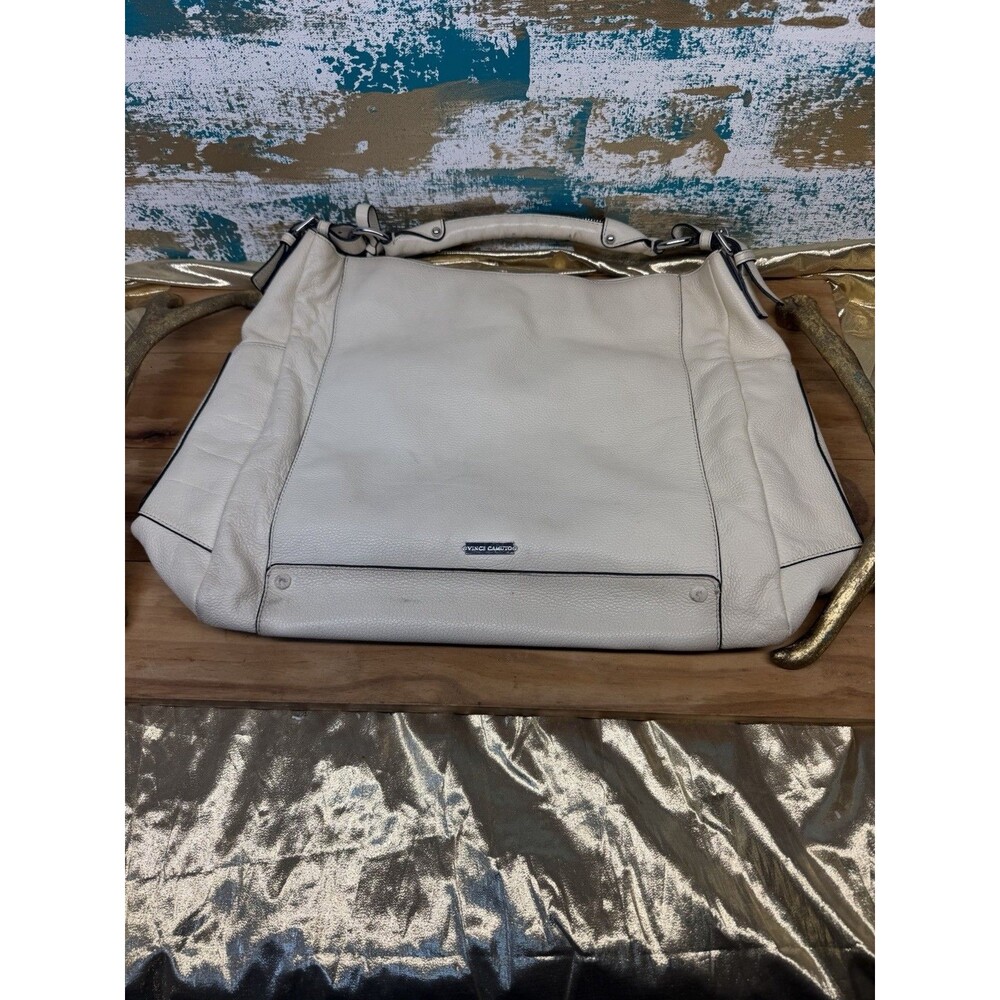 Vince Camuto Handbag Hobo Cream Leather Brody Pebbled Shoulder Silver Hardware